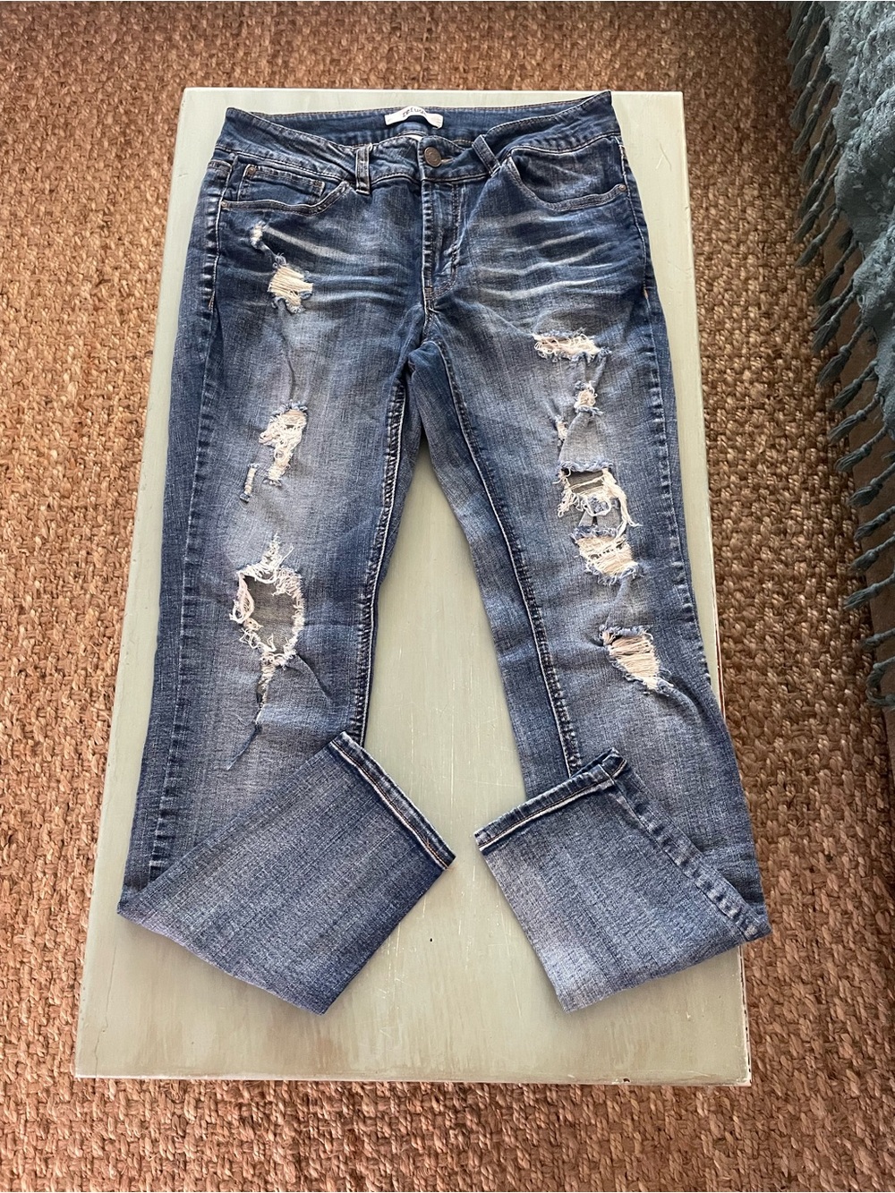 Refuge Women's Distressed Blue Denim Jeans- Size 10